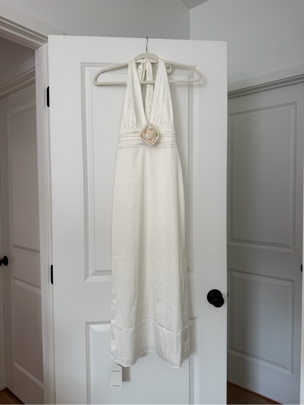 Abercrombie & Fitch Ivory Halter Maxi Dress with Rosette Waist